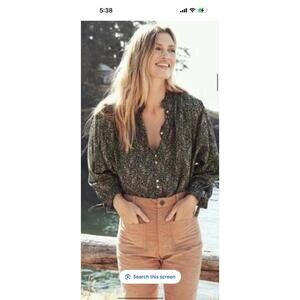 DOEN Women's Black Floral Print Rose Blouse Prairie Paisley XS